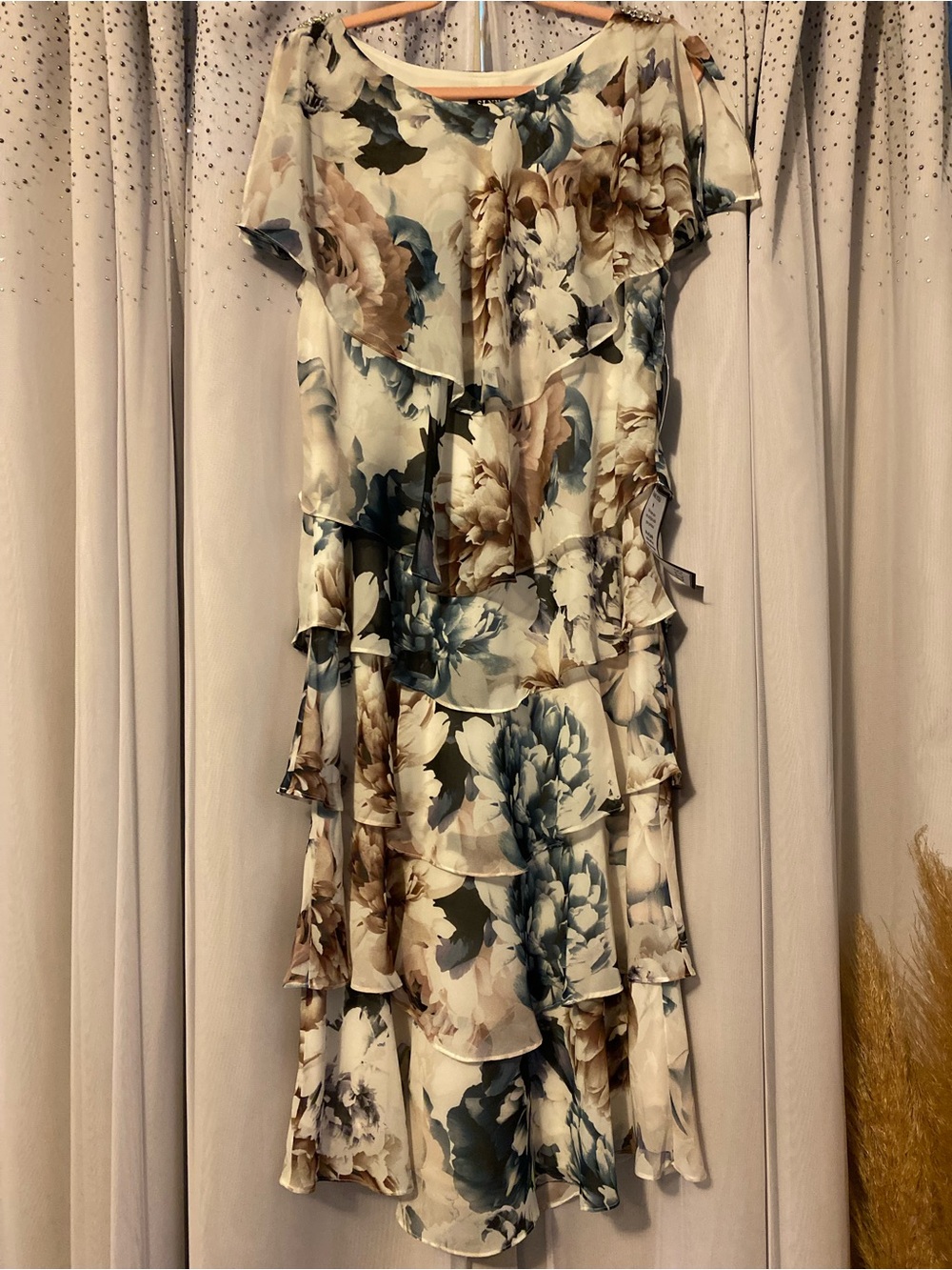 SL FASHIONS NEW YORK NWT SIZE 18 TIERED IVORY MULTI MIDI DRESS